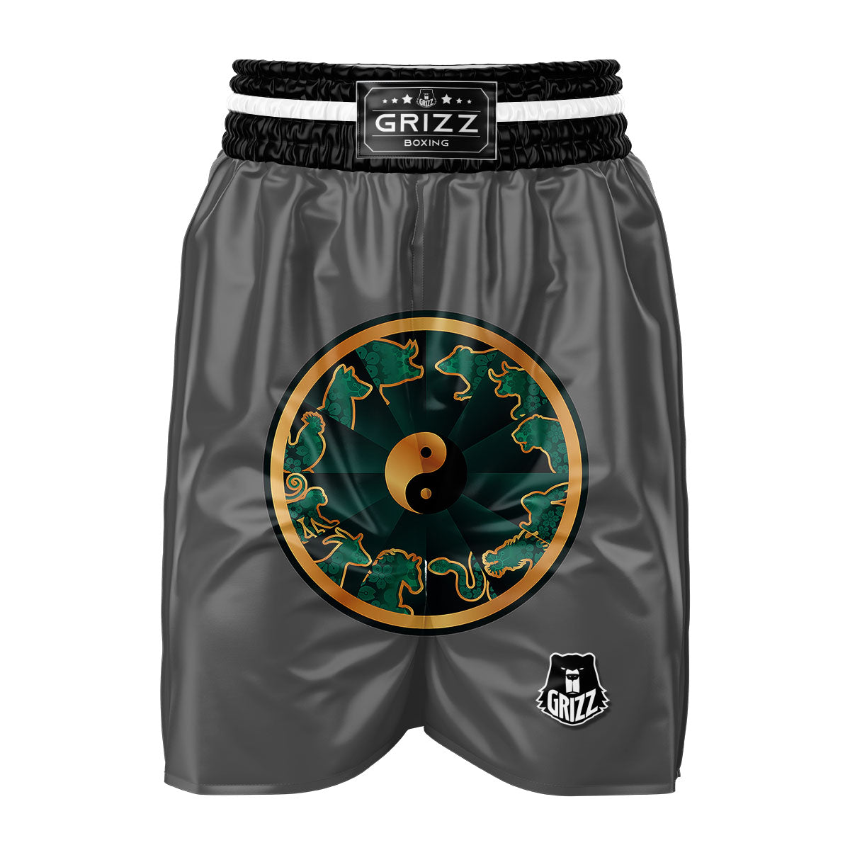 Chinese Zodiac Gold And Green Print Boxing Shorts-grizzshop