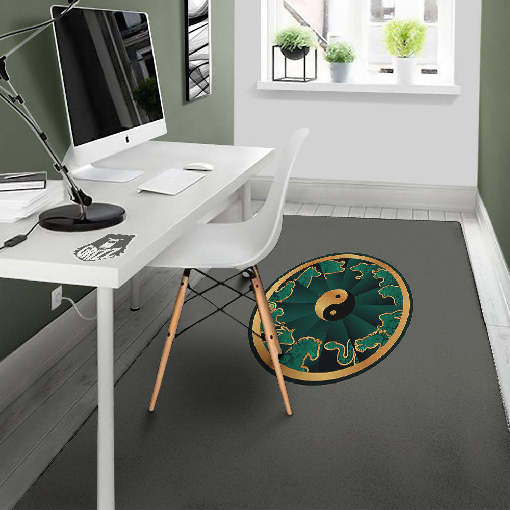 Chinese Zodiac Gold And Green Print Floor Mat-grizzshop