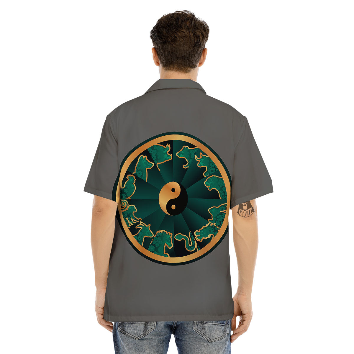 Chinese Zodiac Gold And Green Print Men's Hawaiian Shirt-grizzshop
