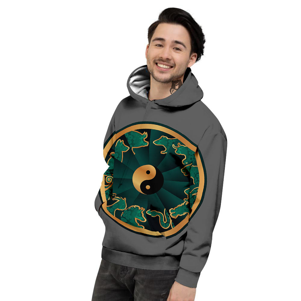 Chinese Zodiac Gold And Green Print Men's Hoodie-grizzshop