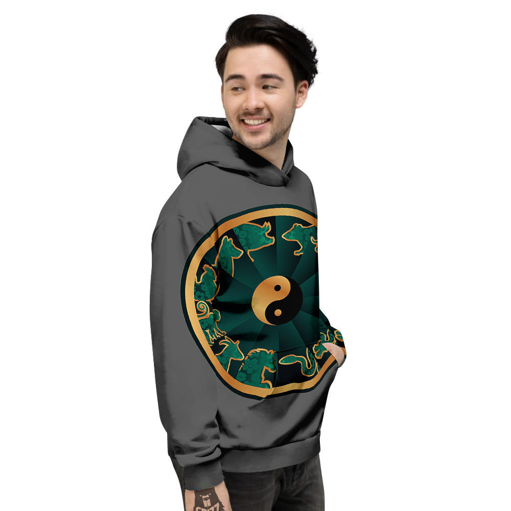 Chinese Zodiac Gold And Green Print Men's Hoodie-grizzshop