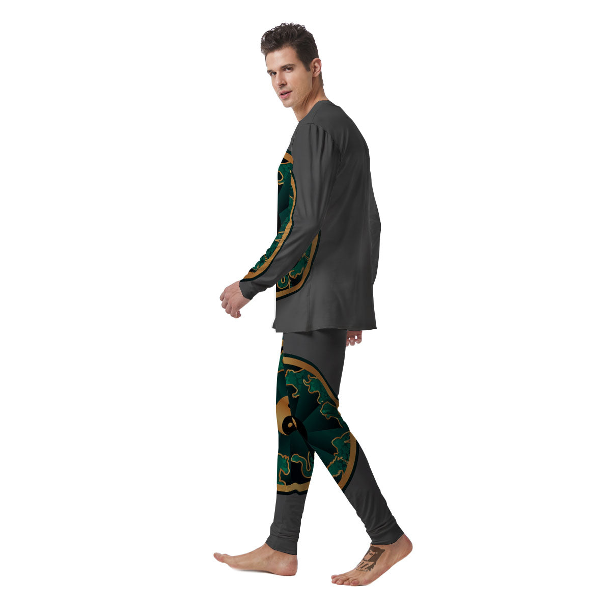 Chinese Zodiac Gold And Green Print Men's Pajamas-grizzshop