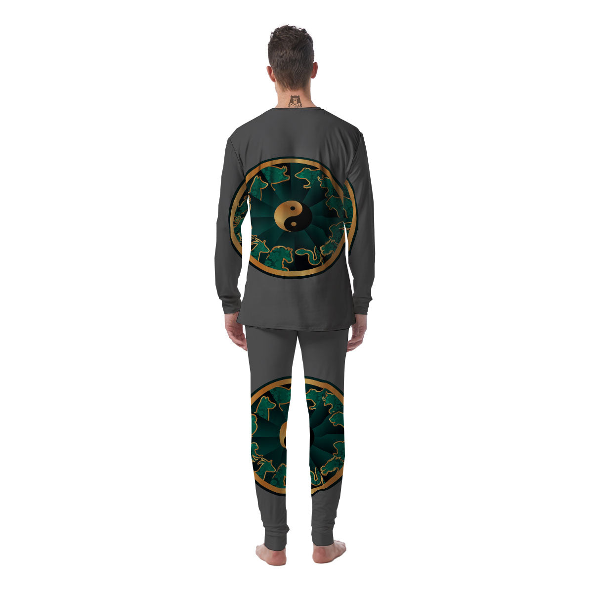 Chinese Zodiac Gold And Green Print Men's Pajamas-grizzshop
