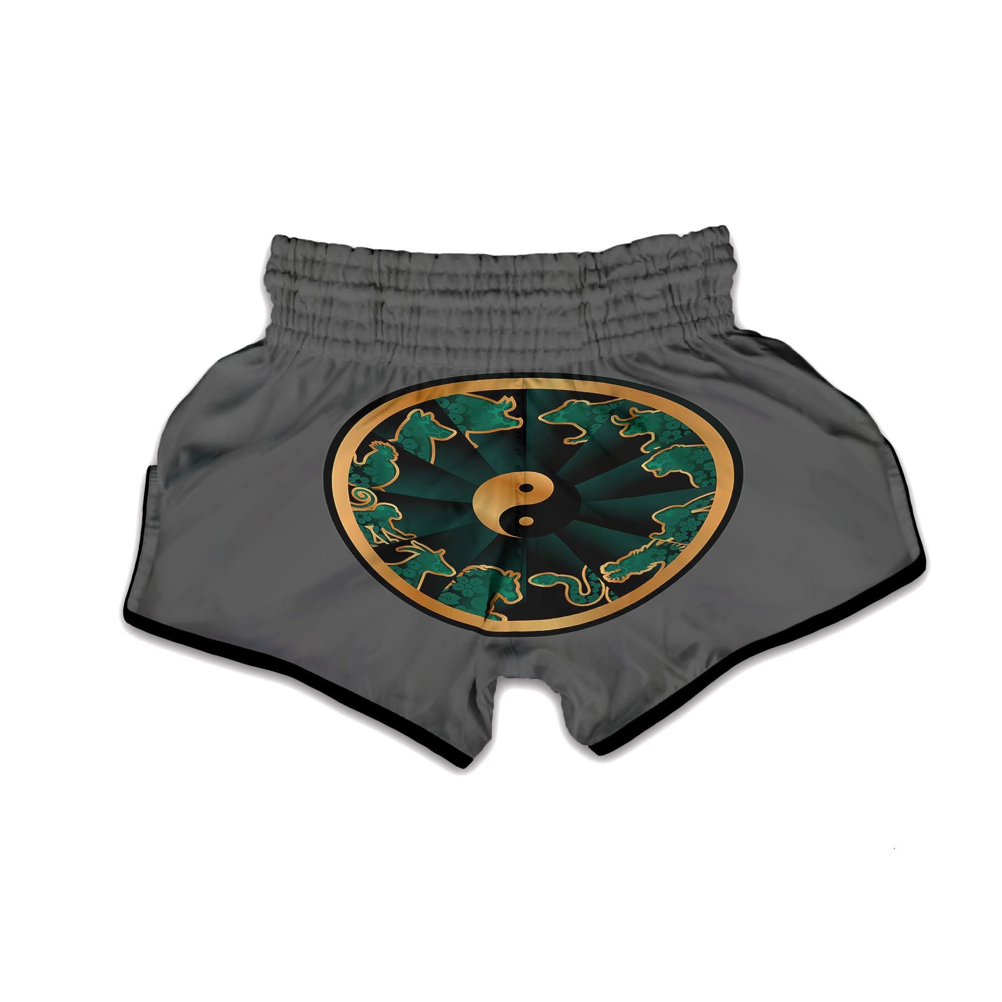 Chinese Zodiac Gold And Green Print Muay Thai Boxing Shorts-grizzshop
