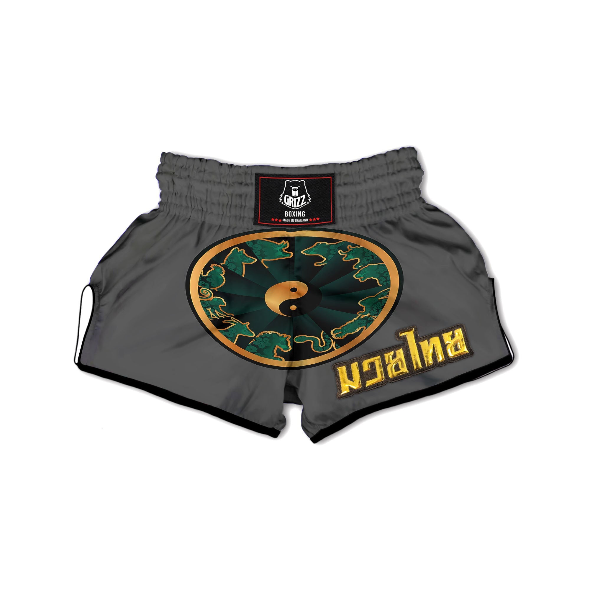 Chinese Zodiac Gold And Green Print Muay Thai Boxing Shorts-grizzshop