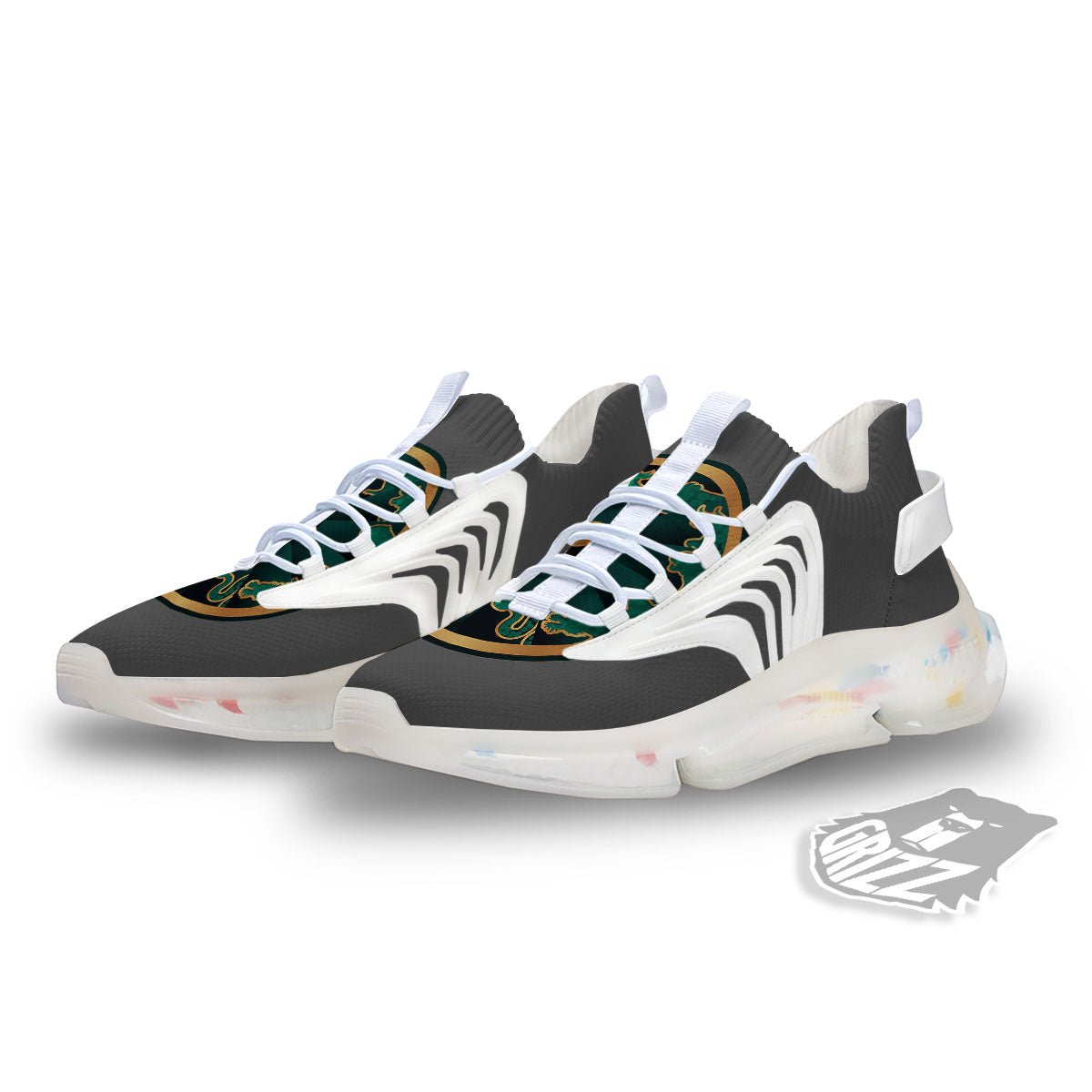 Chinese Zodiac Gold And Green Print White Gym Shoes-grizzshop