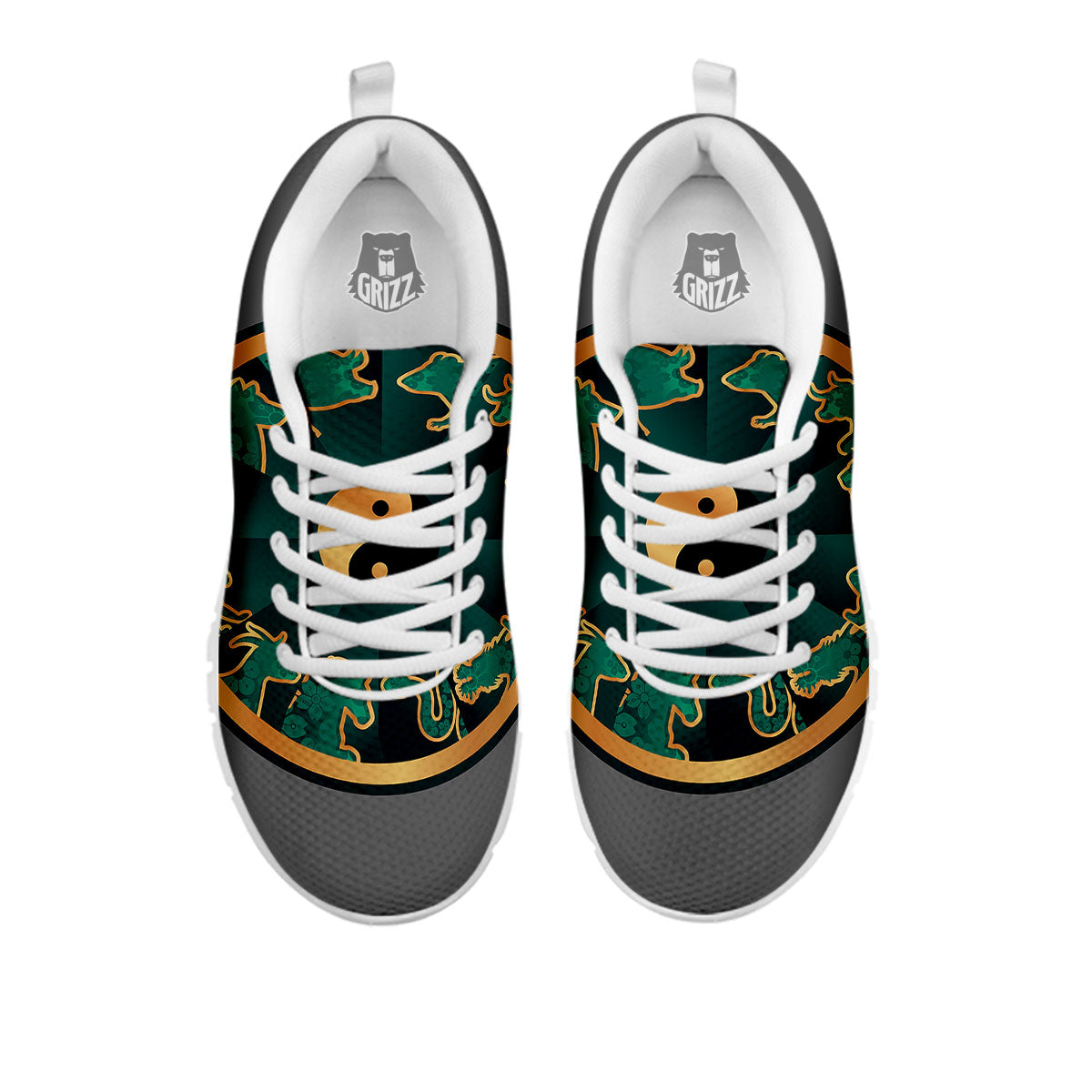 Chinese Zodiac Gold And Green Print White Sneaker-grizzshop