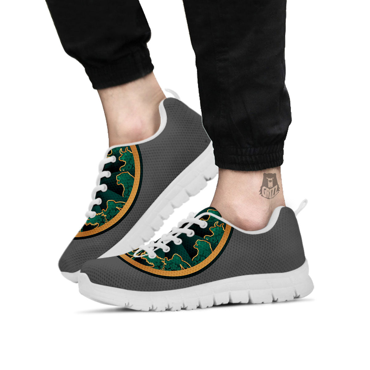 Chinese Zodiac Gold And Green Print White Sneaker-grizzshop