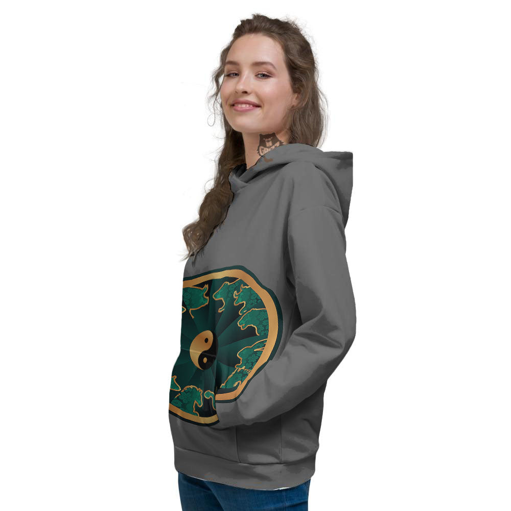 Chinese Zodiac Gold And Green Print Women's Hoodie-grizzshop