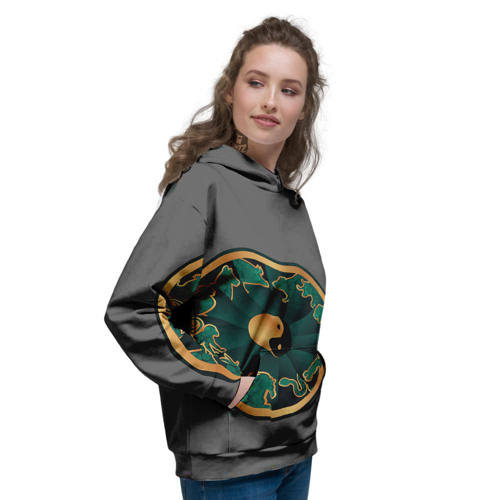 Chinese Zodiac Gold And Green Print Women's Hoodie-grizzshop