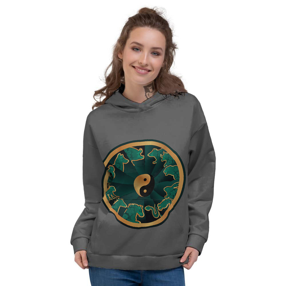 Chinese Zodiac Gold And Green Print Women's Hoodie-grizzshop
