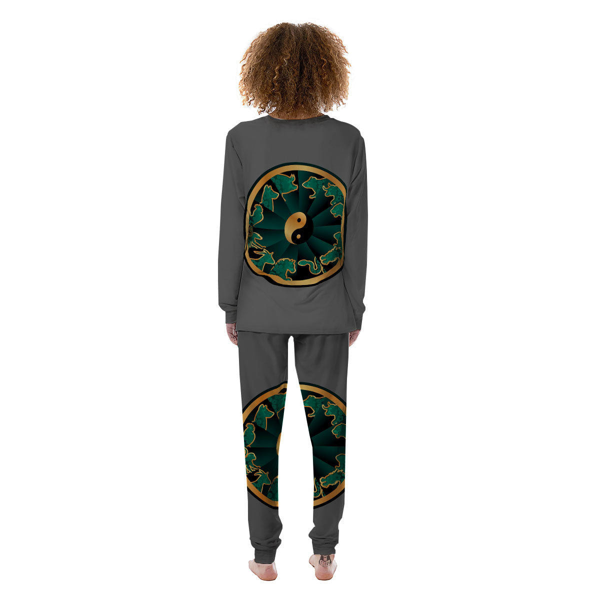 Chinese Zodiac Gold And Green Print Women's Pajamas-grizzshop