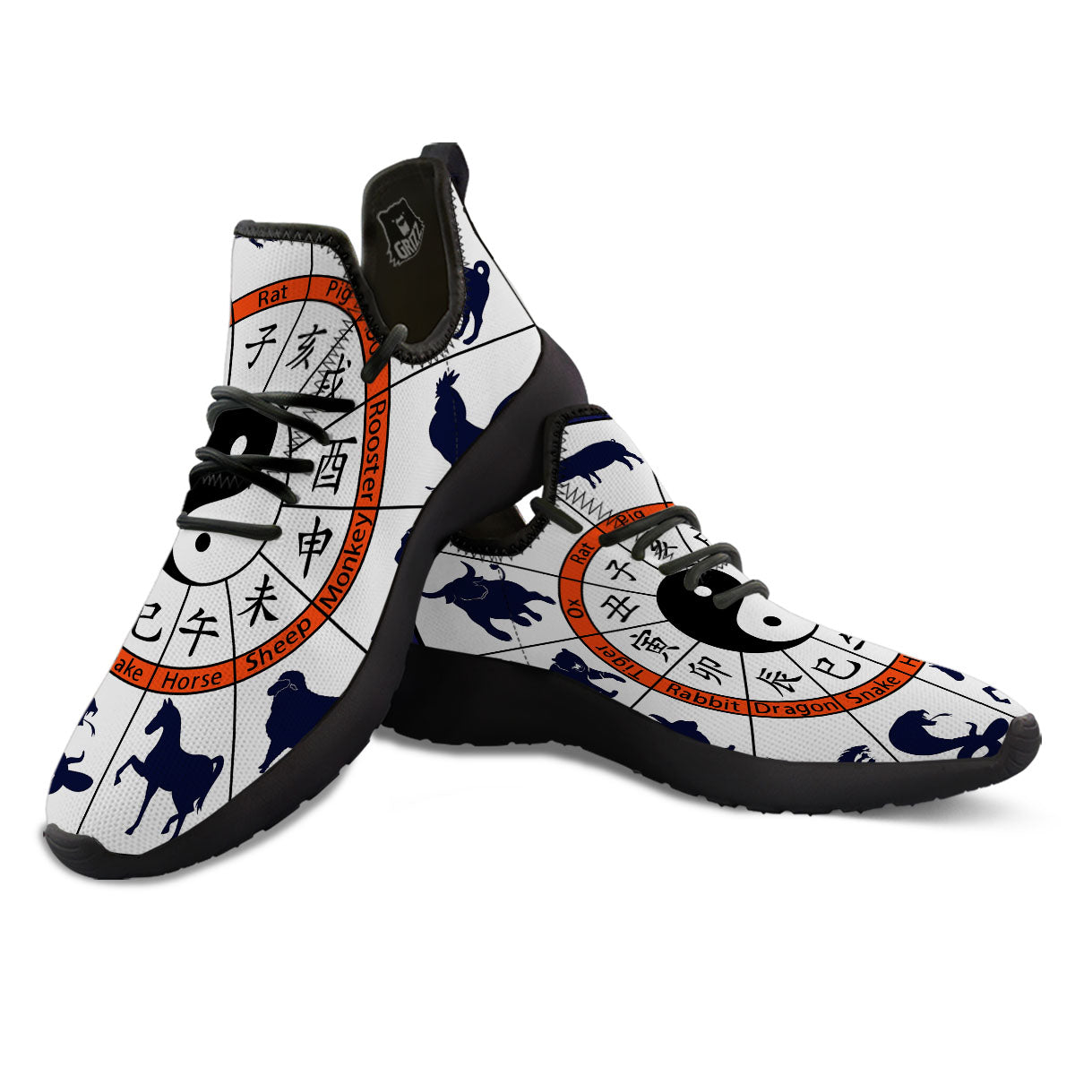 Chinese Zodiac Signs Yin Yang Print Black Athletic Shoes-grizzshop