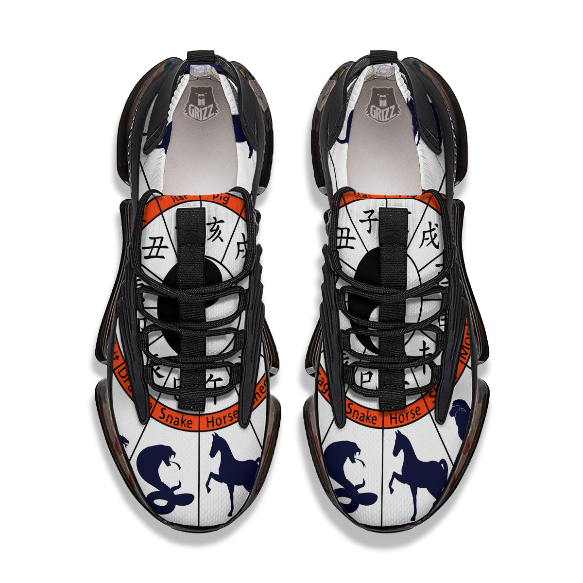Chinese Zodiac Signs Yin Yang Print Black Gym Shoes-grizzshop