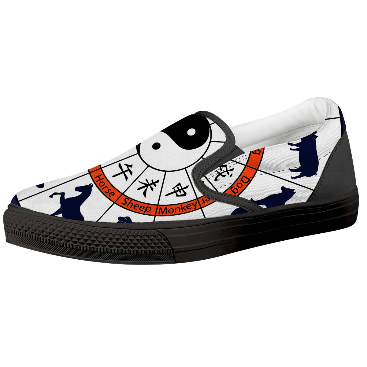 Chinese Zodiac Signs Yin Yang Print Black Slip On Shoes-grizzshop