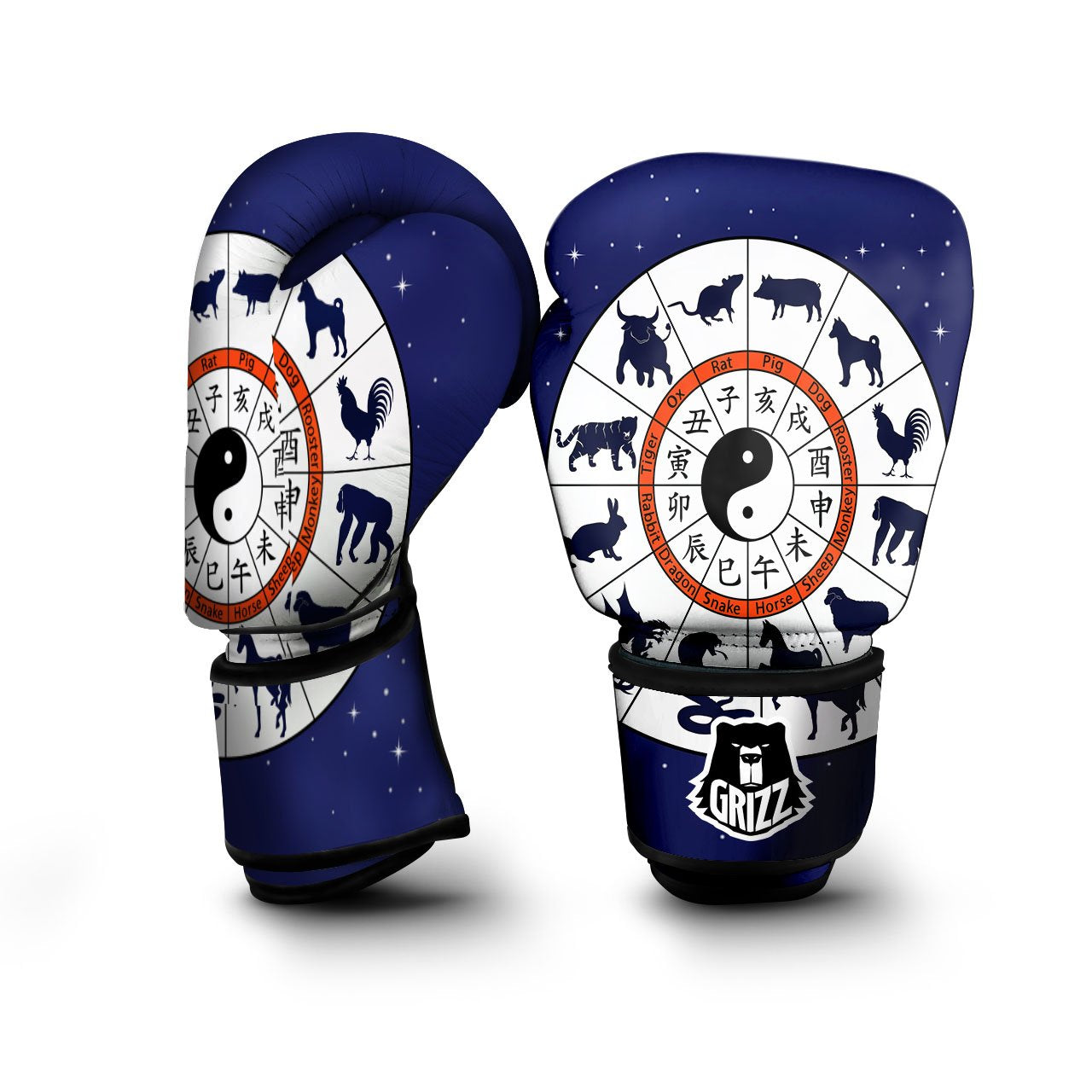 Chinese Zodiac Signs Yin Yang Print Boxing Gloves-grizzshop