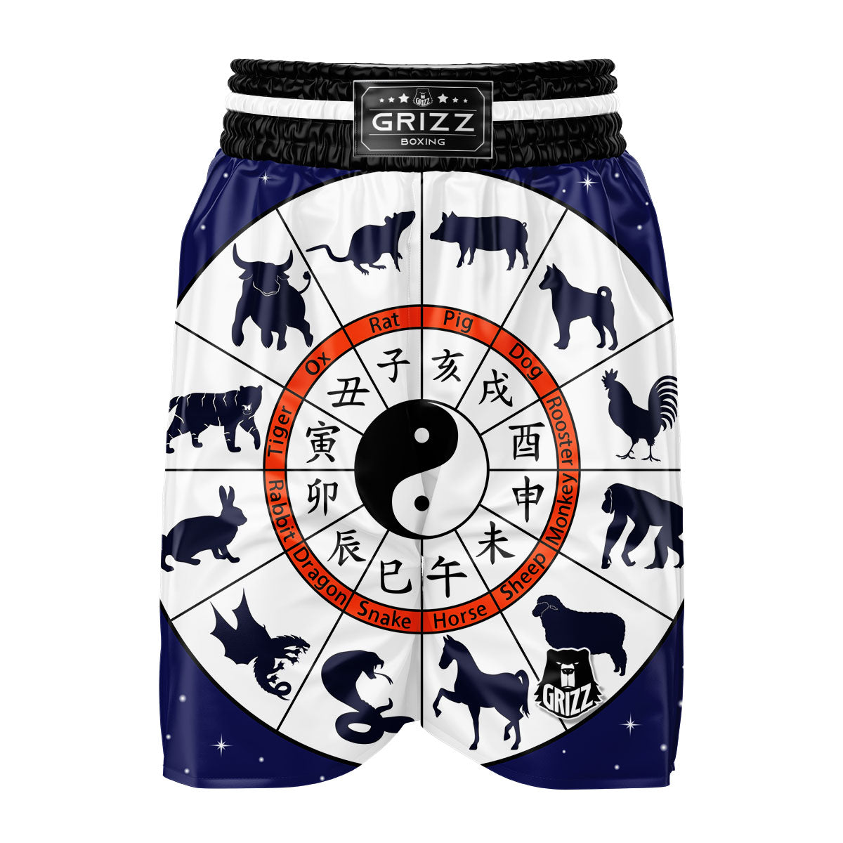 Chinese Zodiac Signs Yin Yang Print Boxing Shorts-grizzshop