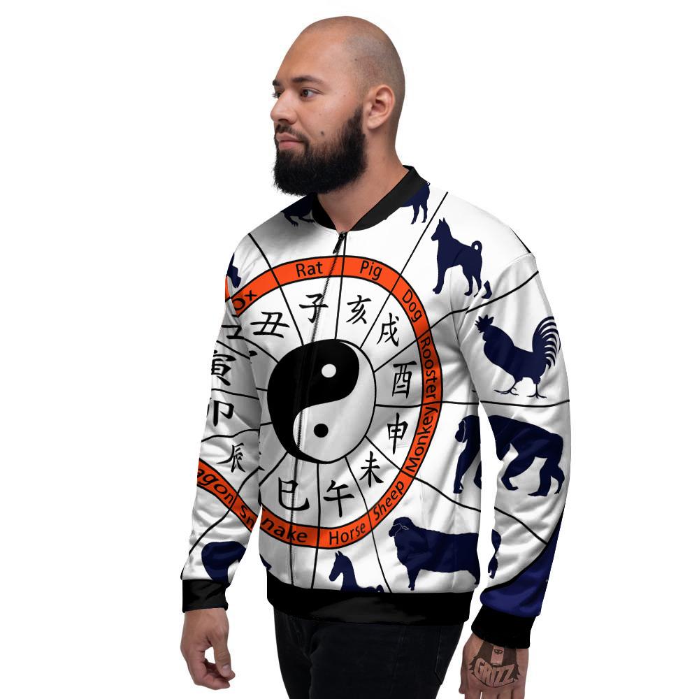 Chinese Zodiac Signs Yin Yang Print Men's Bomber Jacket-grizzshop