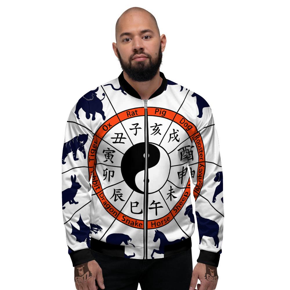 Chinese Zodiac Signs Yin Yang Print Men's Bomber Jacket-grizzshop