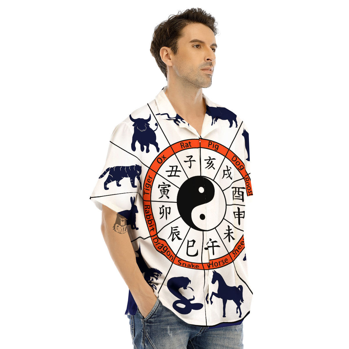 Chinese Zodiac Signs Yin Yang Print Men's Hawaiian Shirt-grizzshop