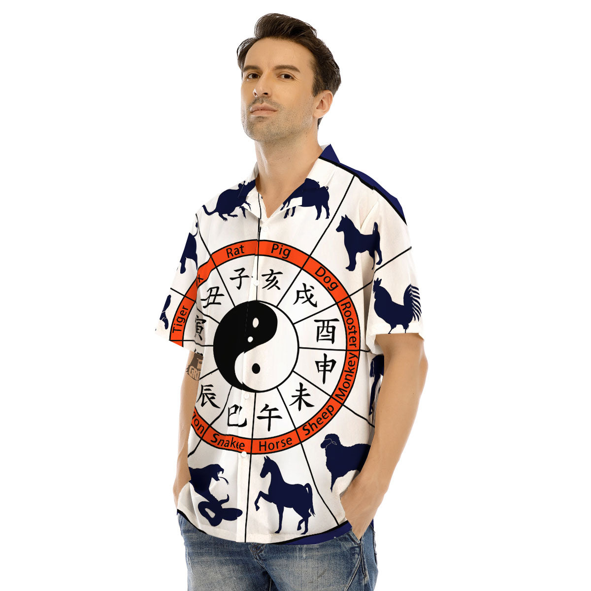 Chinese Zodiac Signs Yin Yang Print Men's Hawaiian Shirt-grizzshop