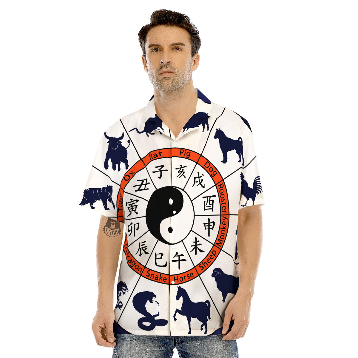Chinese Zodiac Signs Yin Yang Print Men's Hawaiian Shirt-grizzshop