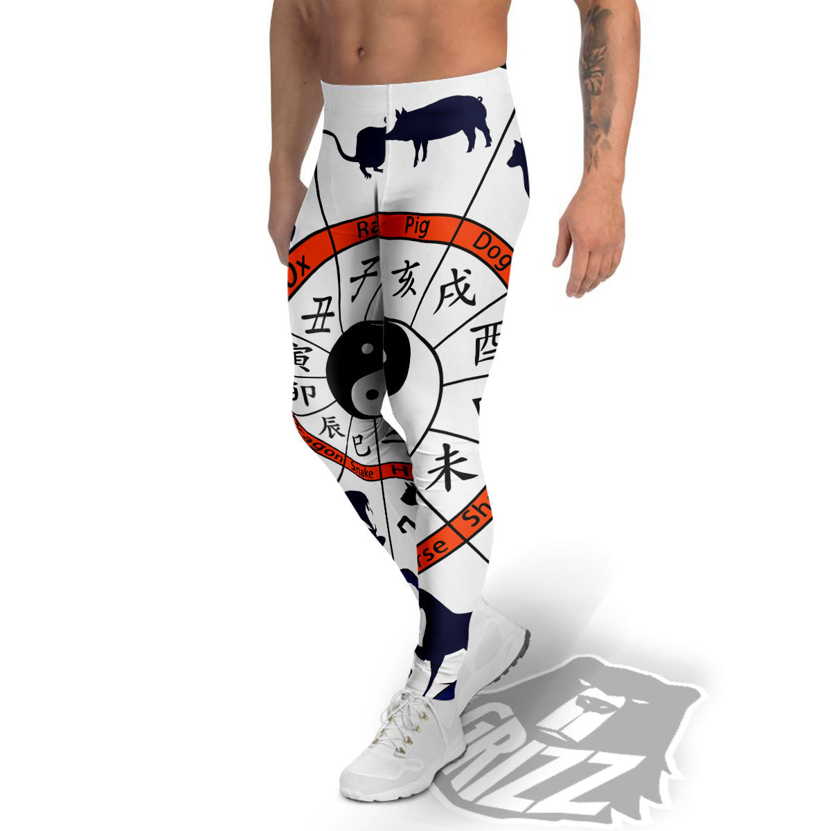 Chinese Zodiac Signs Yin Yang Print Men's Leggings-grizzshop