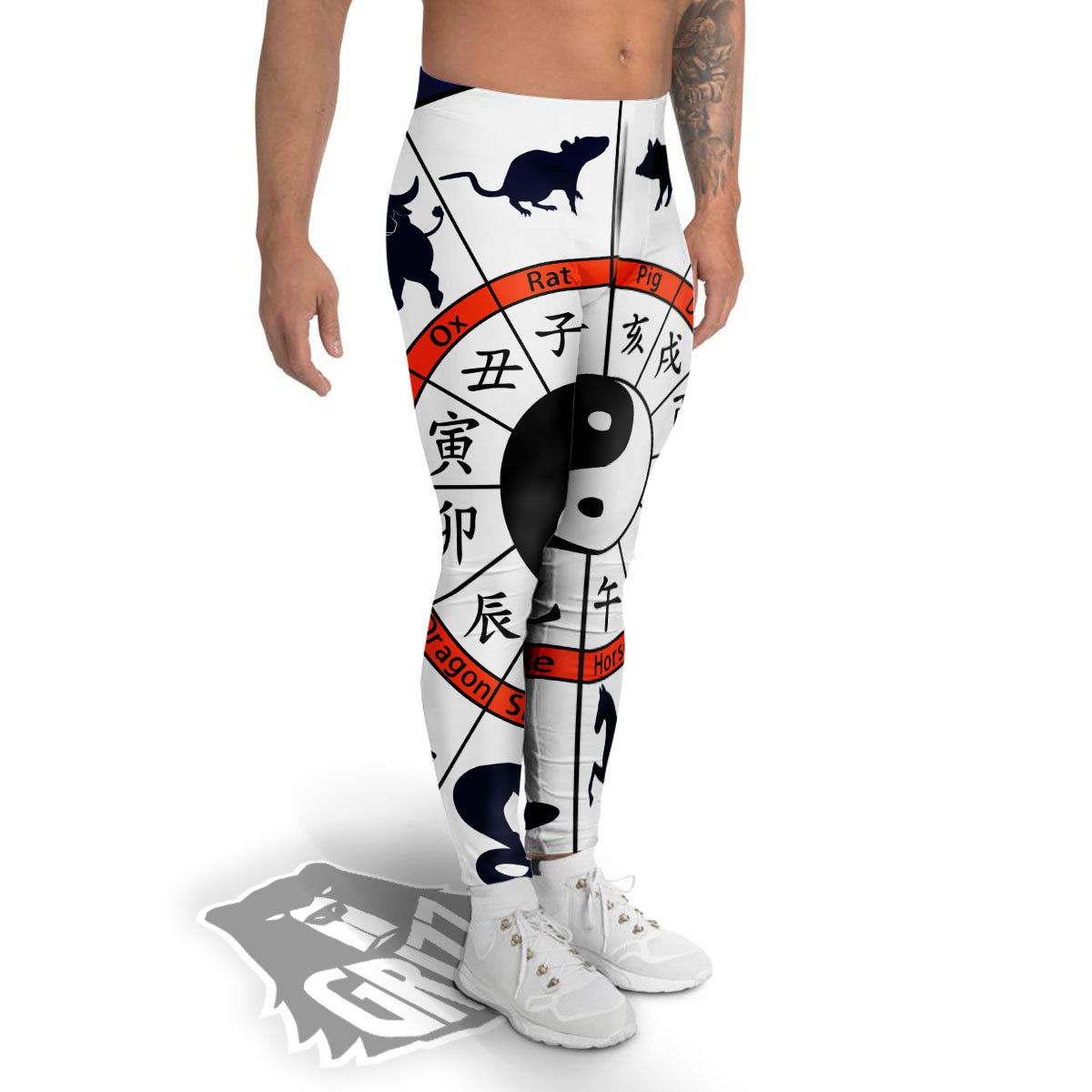Chinese Zodiac Signs Yin Yang Print Men's Leggings-grizzshop
