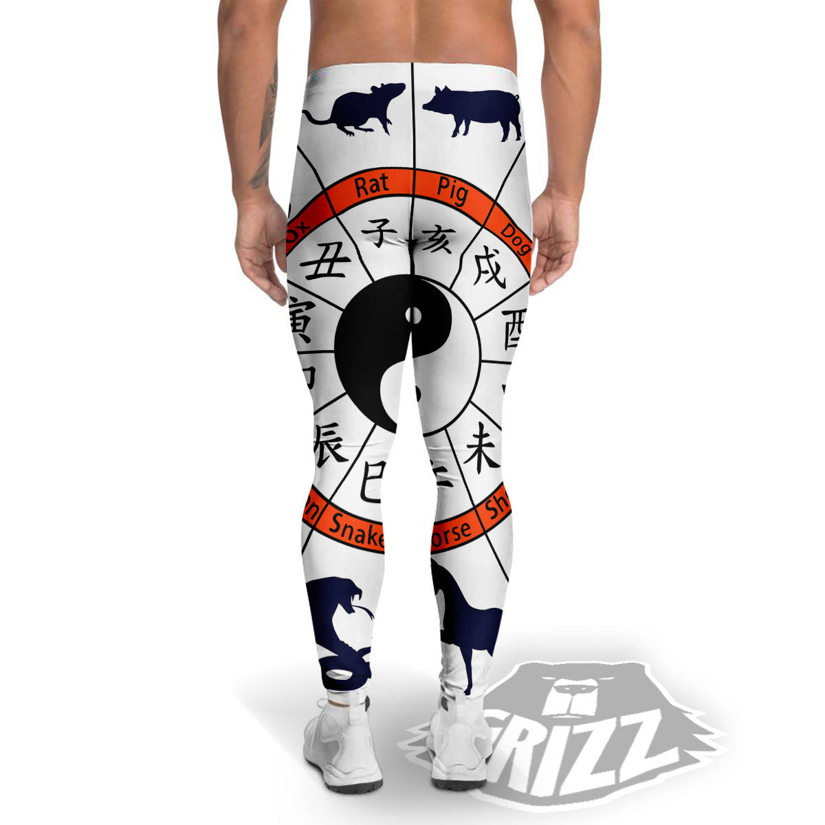 Chinese Zodiac Signs Yin Yang Print Men's Leggings-grizzshop