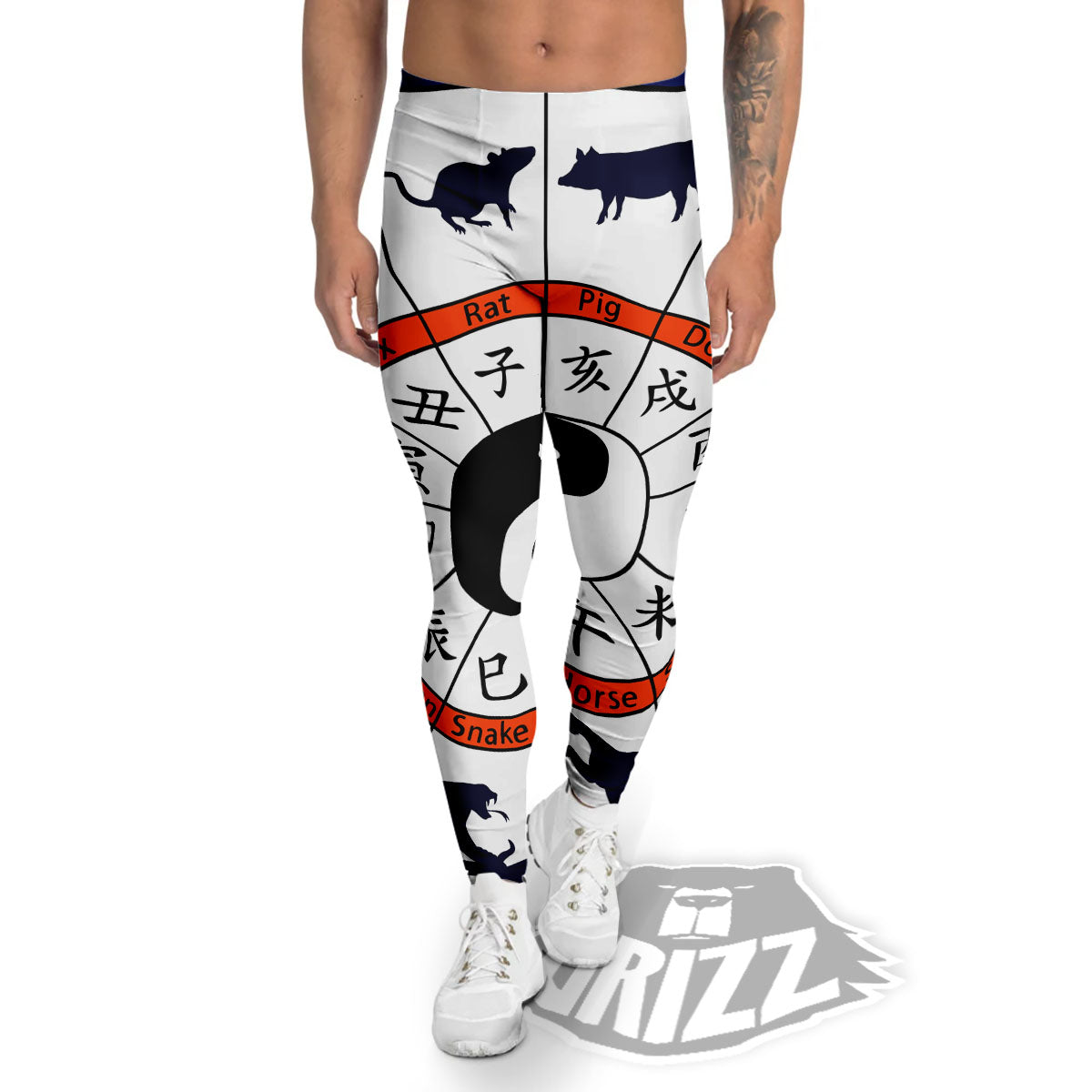 Chinese Zodiac Signs Yin Yang Print Men's Leggings-grizzshop