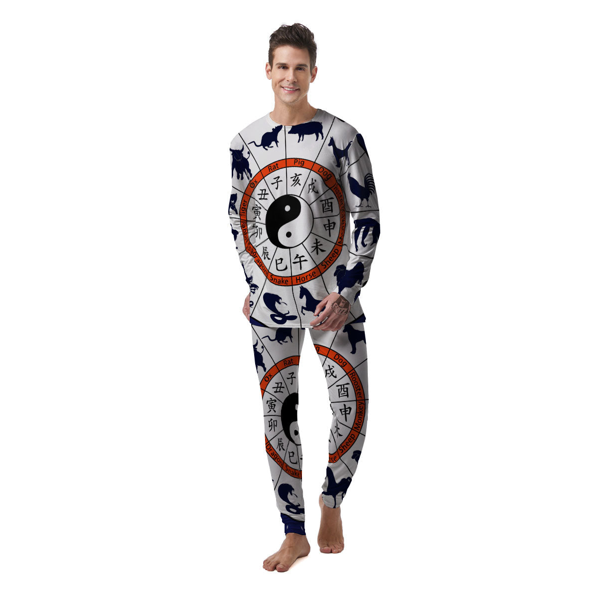 Chinese Zodiac Signs Yin Yang Print Men's Pajamas-grizzshop