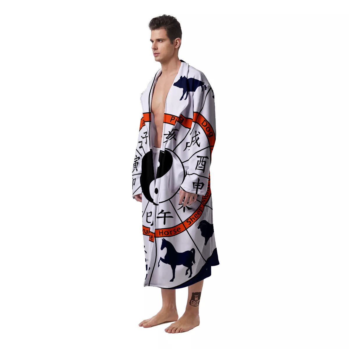Chinese Zodiac Signs Yin Yang Print Men's Robe-grizzshop