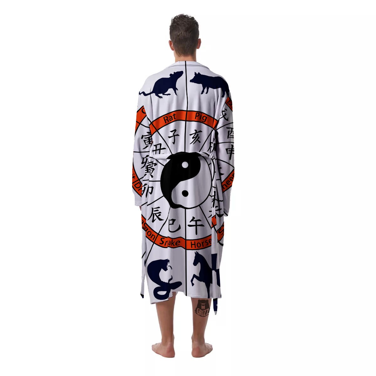 Chinese Zodiac Signs Yin Yang Print Men's Robe-grizzshop