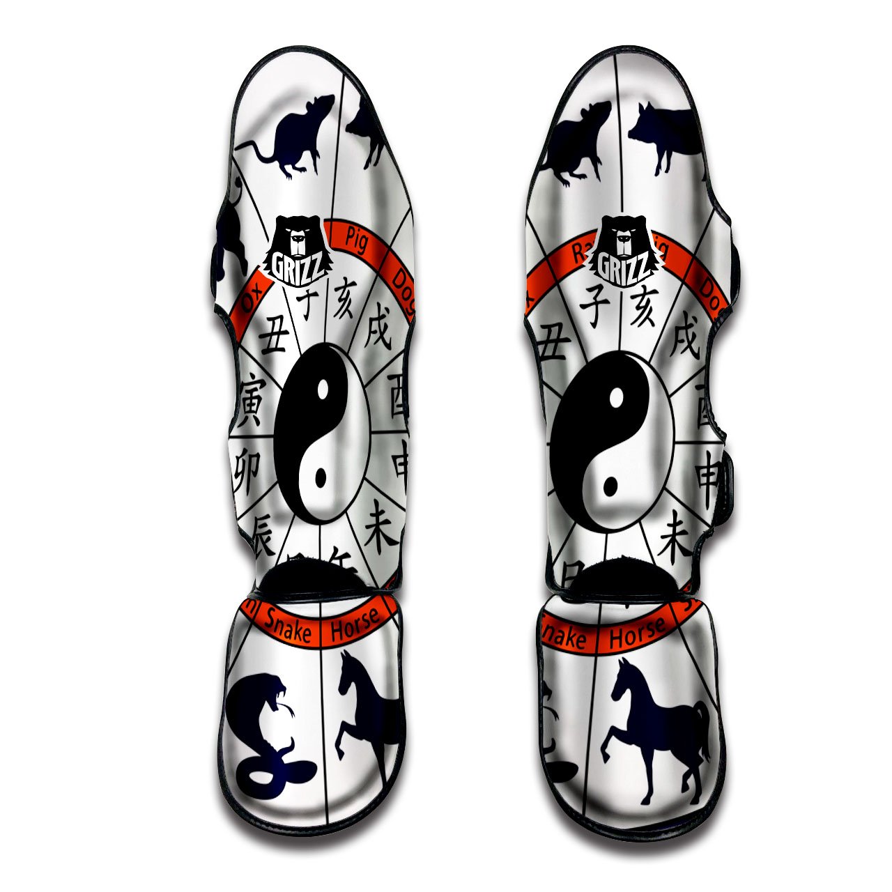 Chinese Zodiac Signs Yin Yang Print Muay Thai Shin Guards-grizzshop