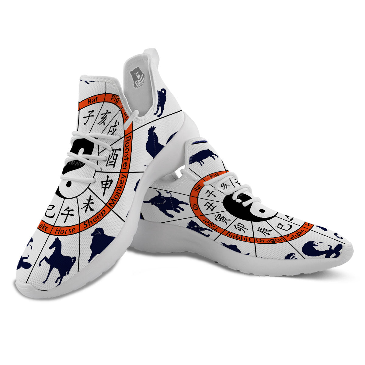 Chinese Zodiac Signs Yin Yang Print White Athletic Shoes-grizzshop