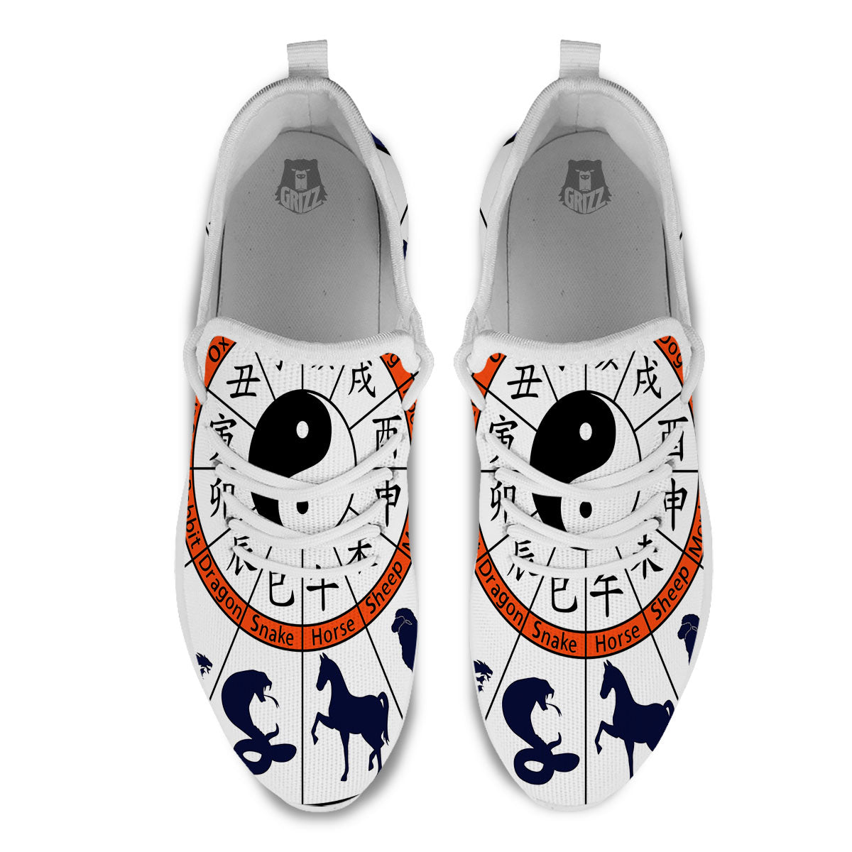 Chinese Zodiac Signs Yin Yang Print White Athletic Shoes-grizzshop