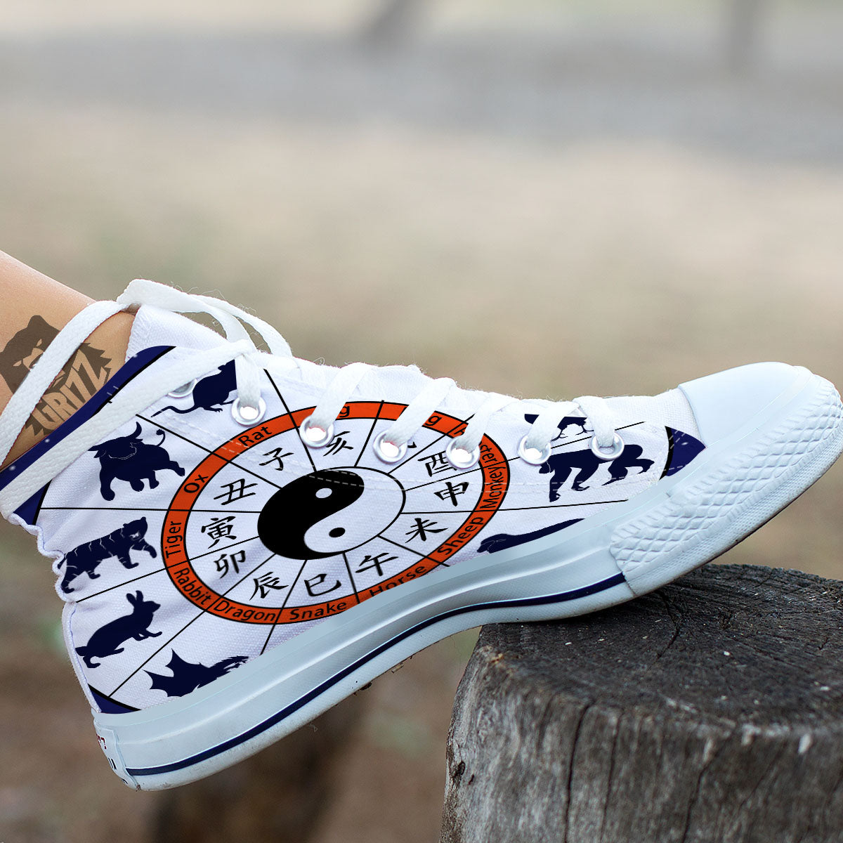 Chinese Zodiac Signs Yin Yang Print White High Top Shoes-grizzshop
