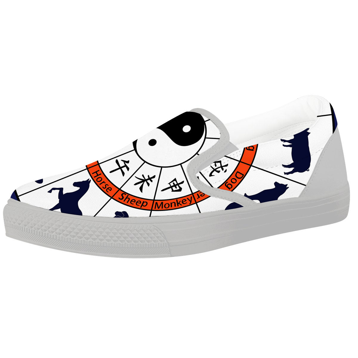 Chinese Zodiac Signs Yin Yang Print White Slip On Shoes-grizzshop