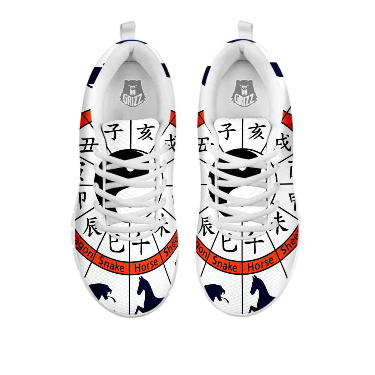 Chinese Zodiac Signs Yin Yang Print White Sneaker-grizzshop
