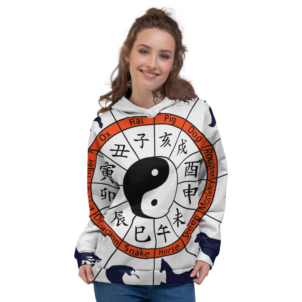 Chinese Zodiac Signs Yin Yang Print Women's Hoodie-grizzshop
