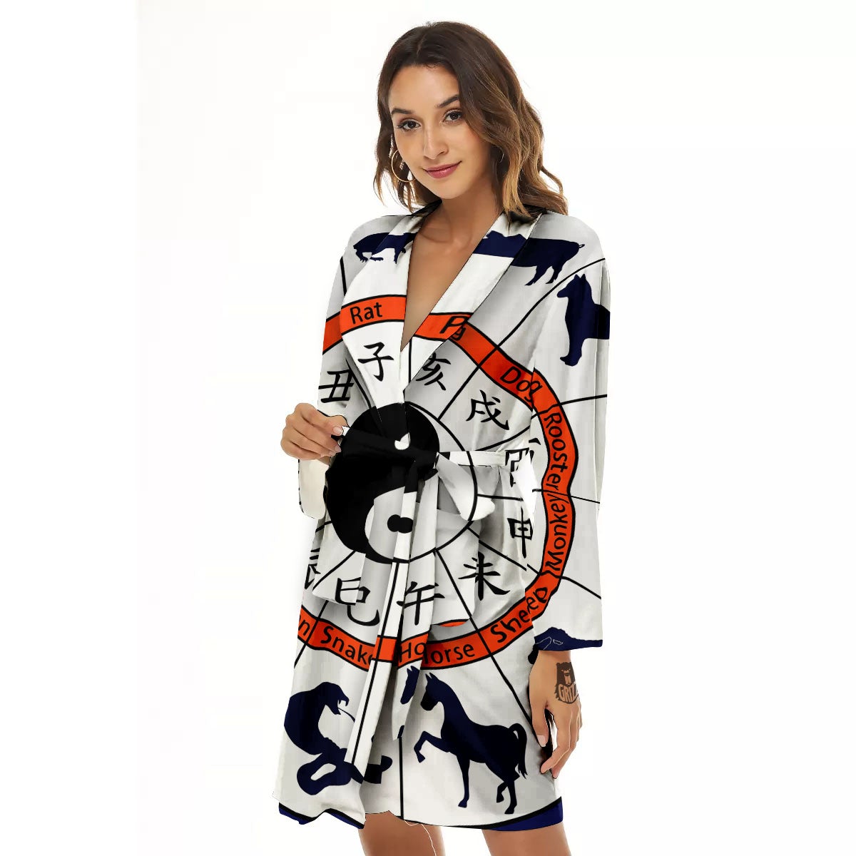 Chinese Zodiac Signs Yin Yang Print Women's Robe-grizzshop