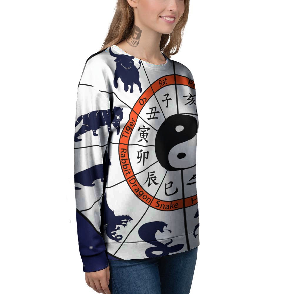 Chinese Zodiac Signs Yin Yang Print Women's Sweatshirt-grizzshop