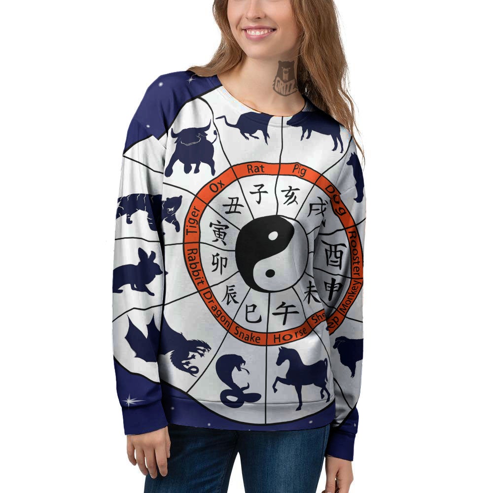 Chinese Zodiac Signs Yin Yang Print Women's Sweatshirt-grizzshop