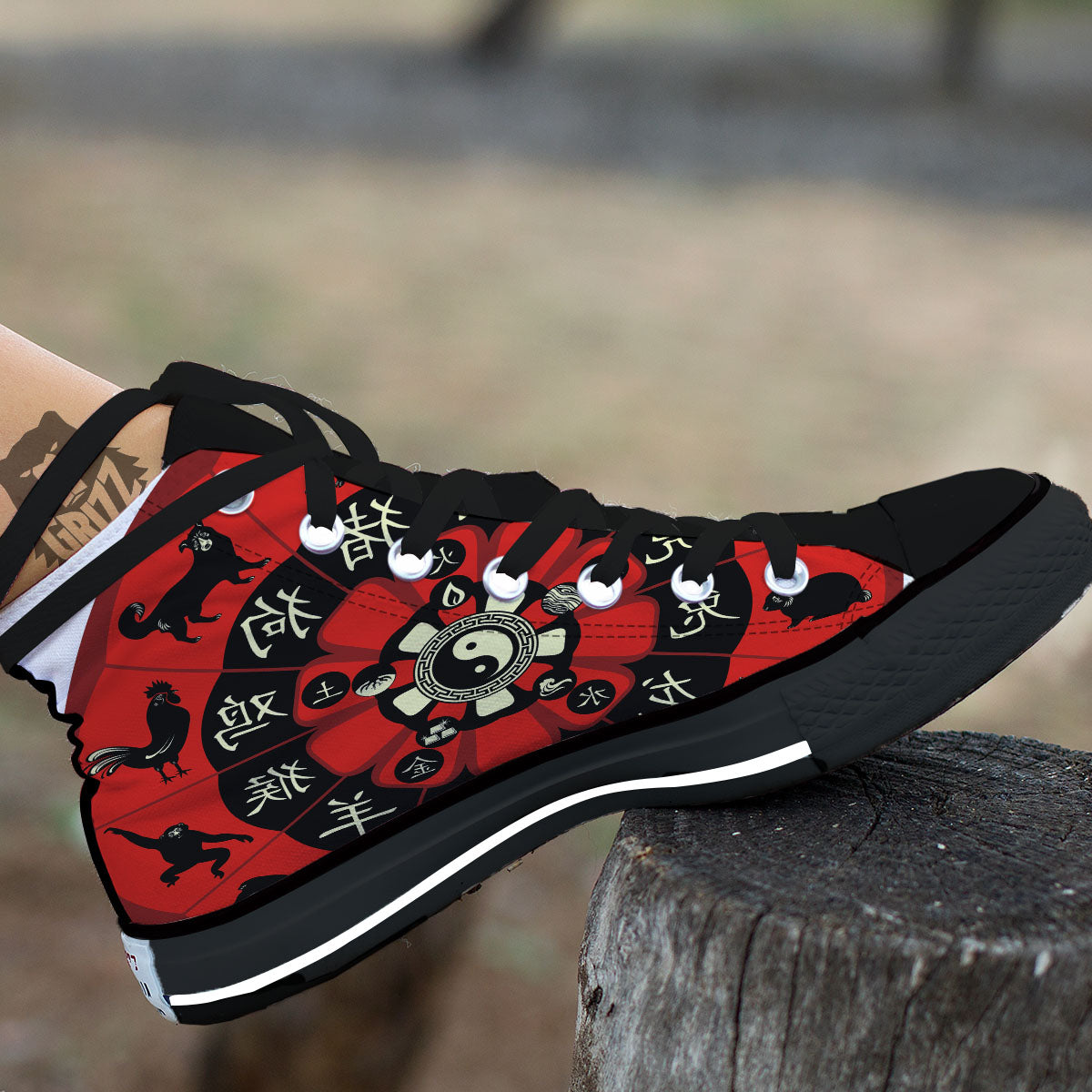 Chinese Zodiac Wheel Yin Yang Print Black High Top Shoes-grizzshop