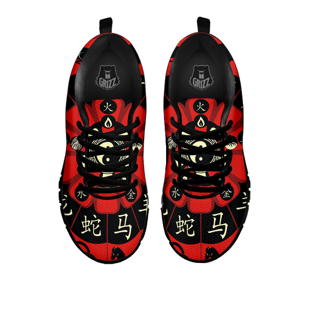 Chinese Zodiac Wheel Yin Yang Print Black Sneaker-grizzshop