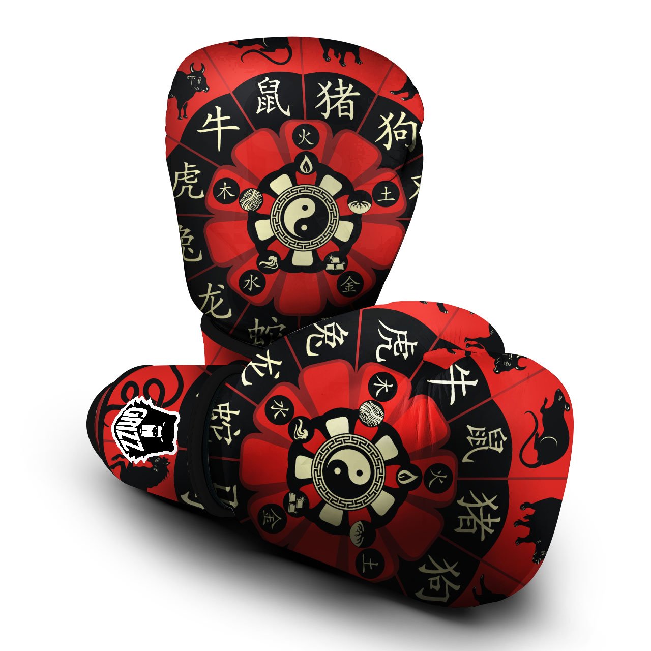 Chinese Zodiac Wheel Yin Yang Print Boxing Gloves-grizzshop