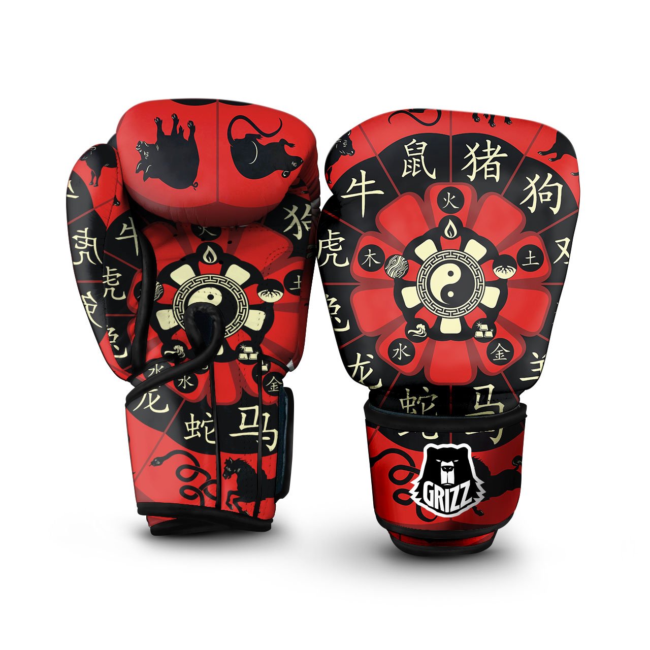 Chinese Zodiac Wheel Yin Yang Print Boxing Gloves-grizzshop