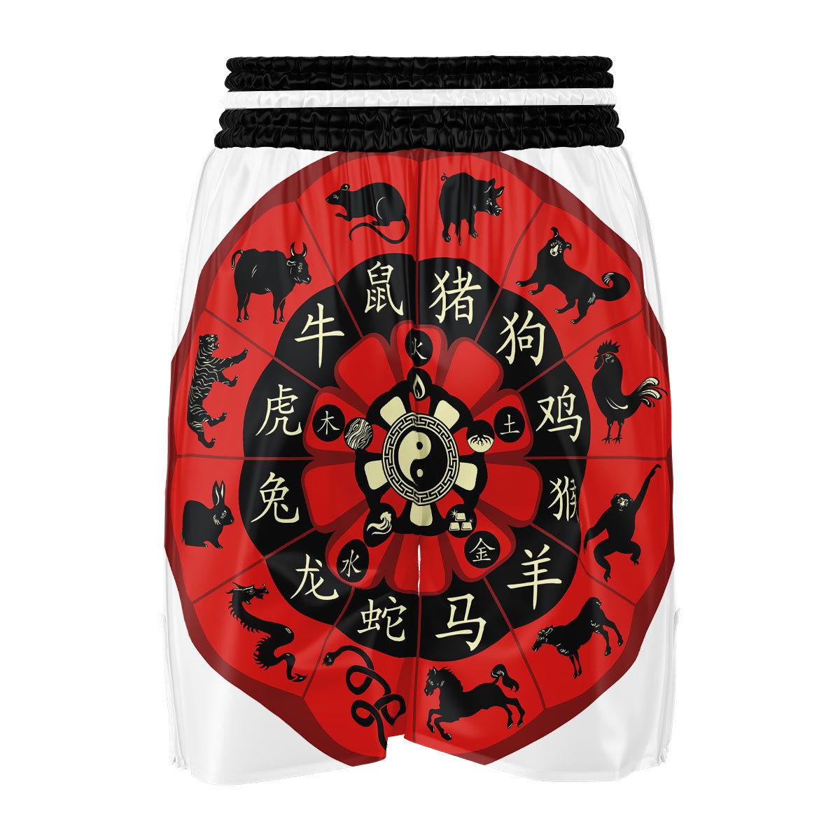 Chinese Zodiac Wheel Yin Yang Print Boxing Shorts-grizzshop
