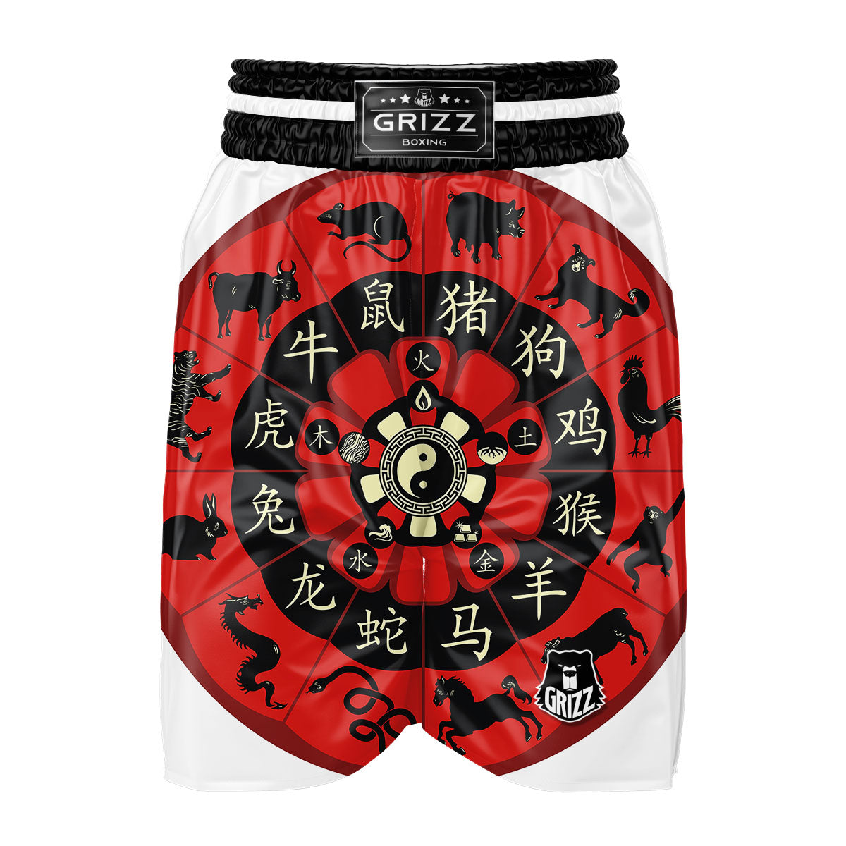 Chinese Zodiac Wheel Yin Yang Print Boxing Shorts-grizzshop