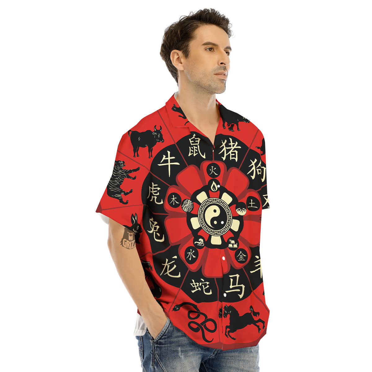 Chinese Zodiac Wheel Yin Yang Print Men's Hawaiian Shirt-grizzshop